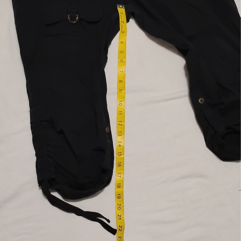 GUESS Black  Cargo Capri Pants Size 32 Y2K Utility D-Ring Ruched  Tie Cuff - Picture 4 of 7